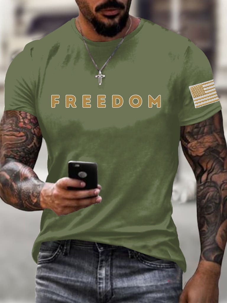 ๐ Men's Freedom Printed Round Neck T-Shirt - Perfect Gift for Holidays & Special Occasions ๐