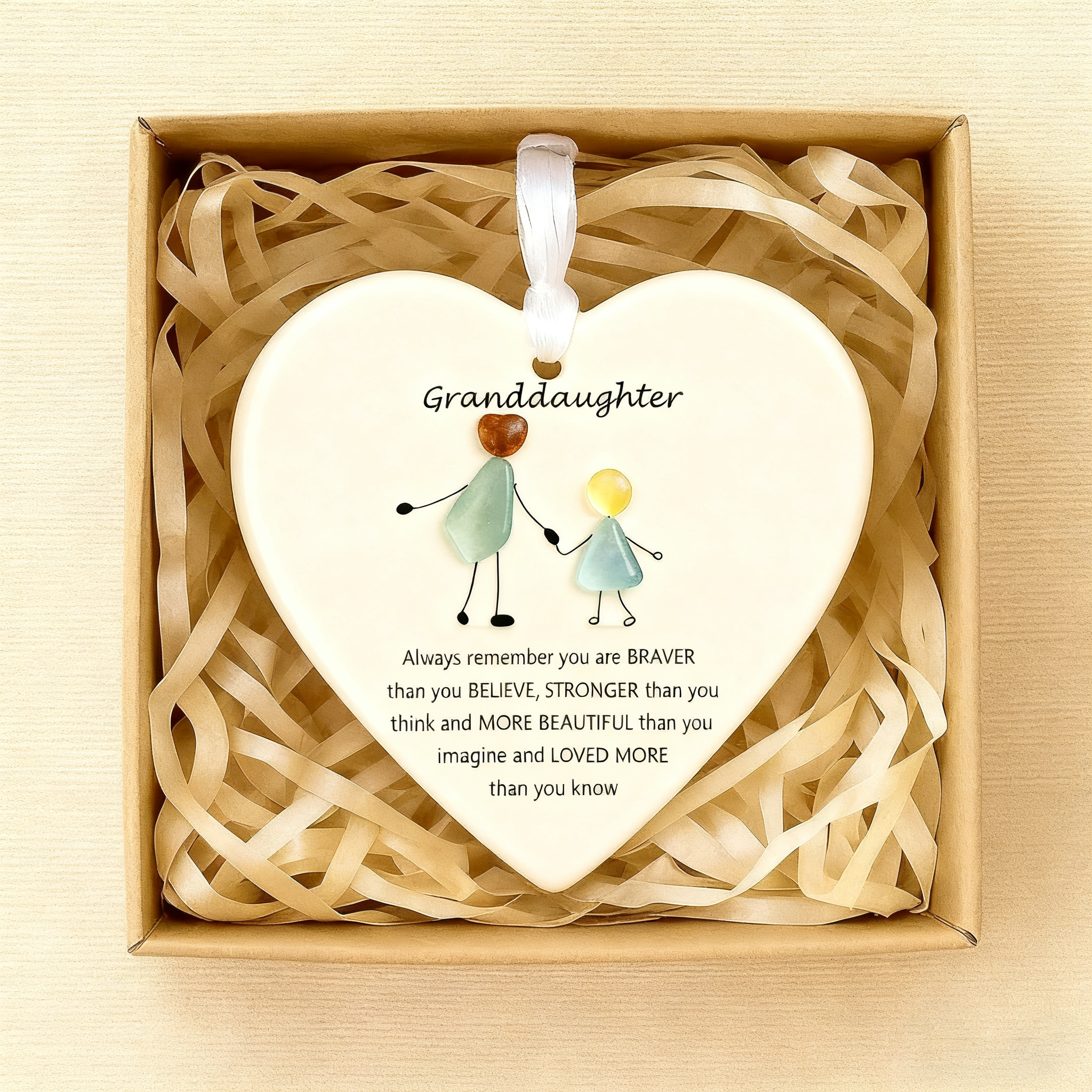 💖 To My Granddaughter Sea Glass Heart Ornament – Perfect Holiday & Special Occasion Gift 🎁