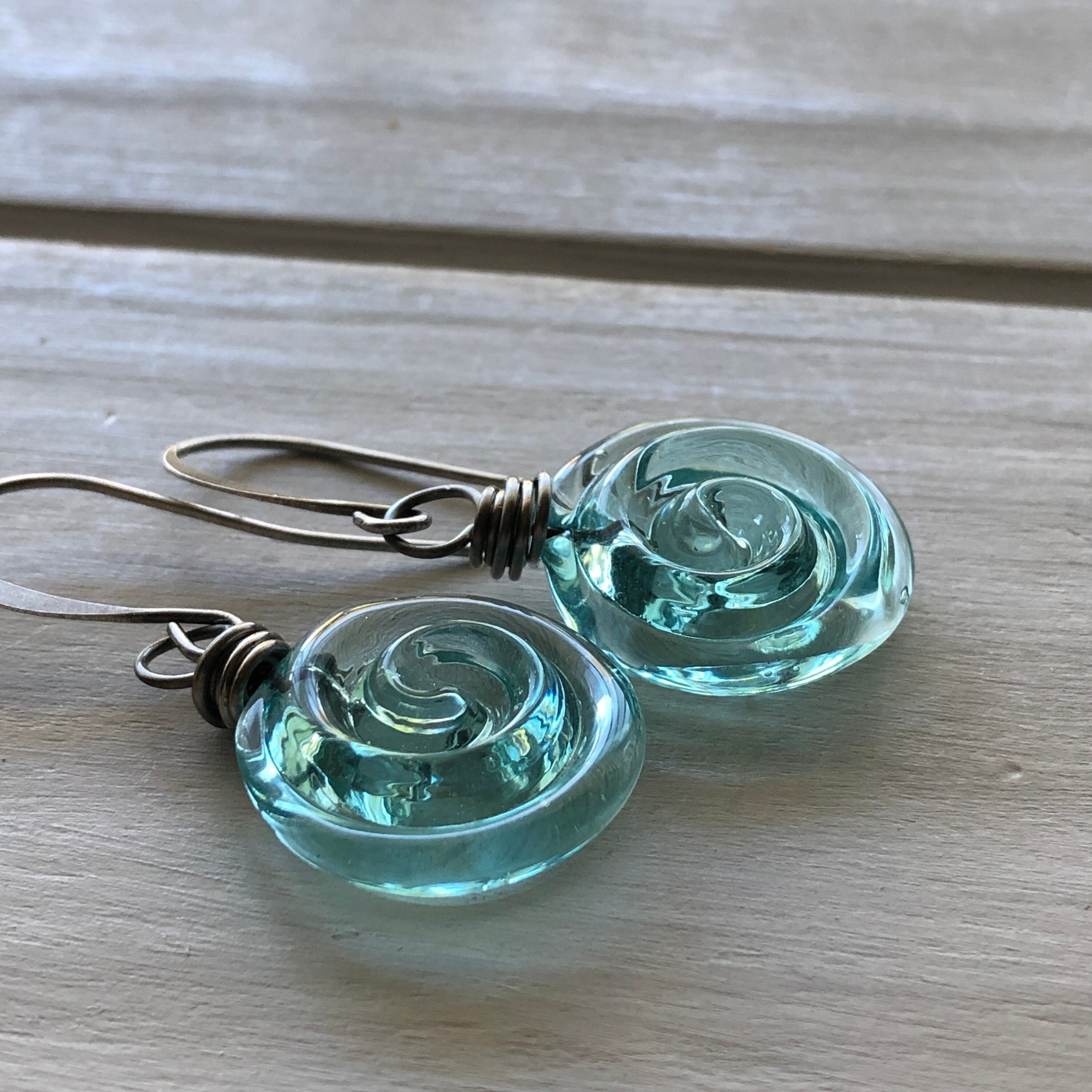 ✨ Recycled Glass Spiral Earrings: Upcycled Mason Jar Dangles – Perfect Holiday & Special Occasion Gift! 🎁