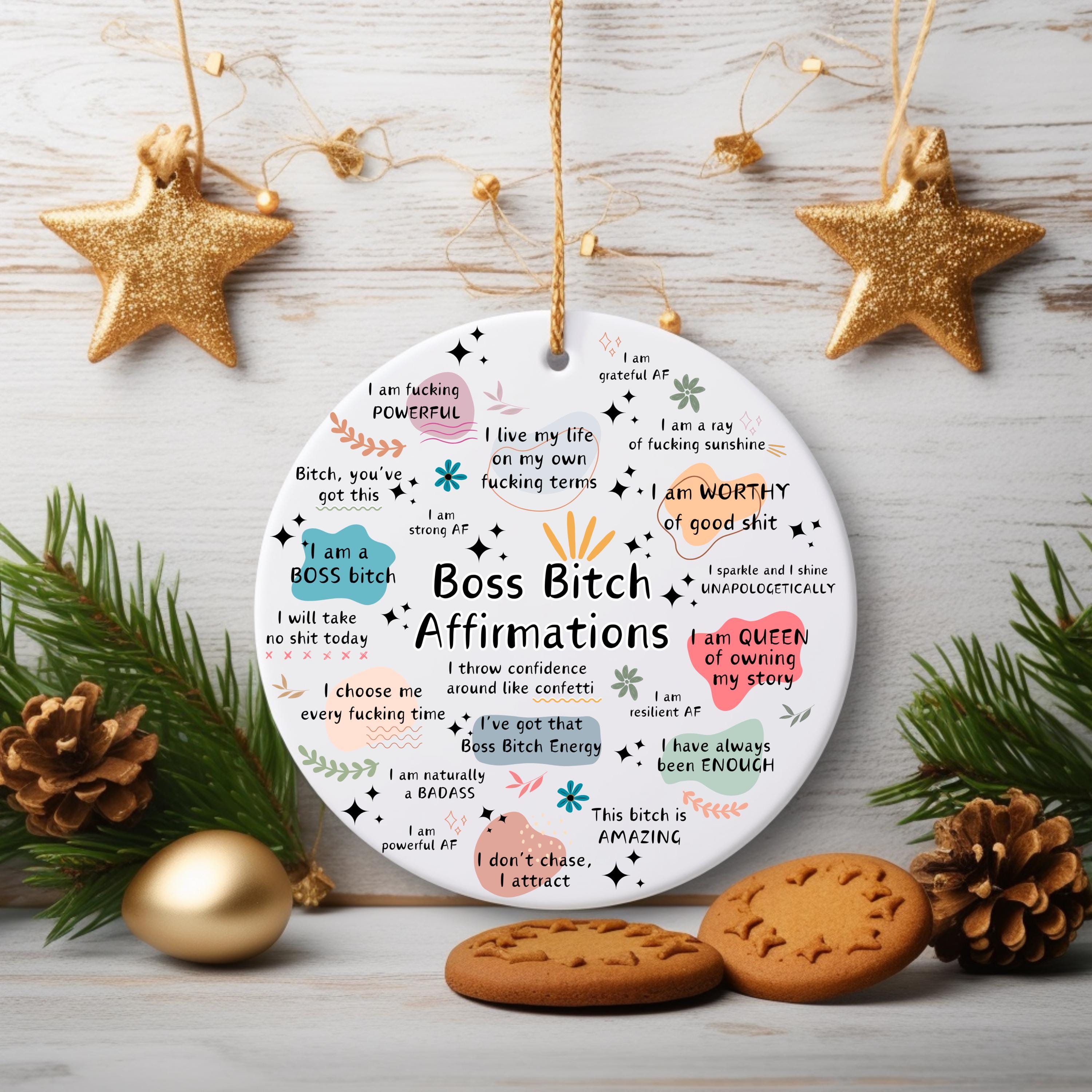 Boss Bitch Affirmations Holiday Decor 🎁✨ Perfect Gift for Special Occasions & Festive Celebrations
