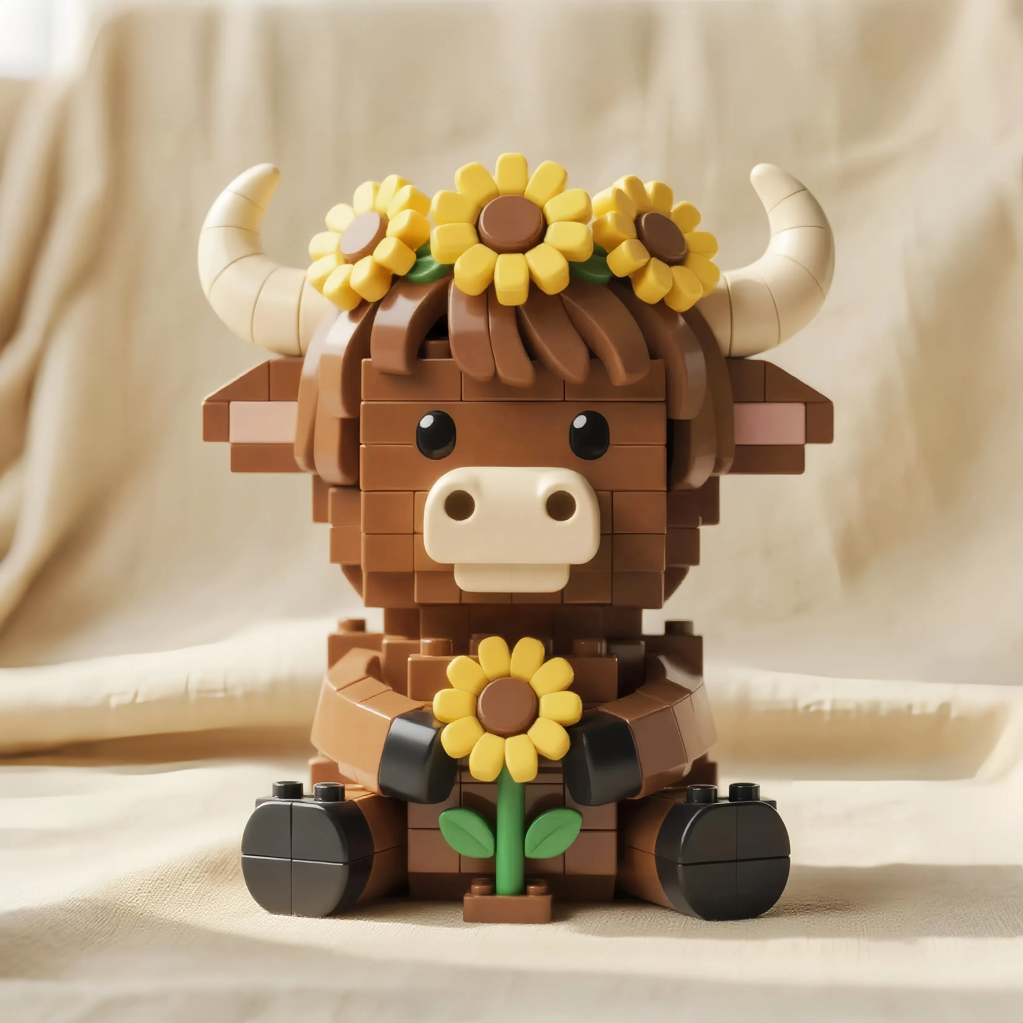 🌻🐂 Sunflower Highland Cow Brick Set - Perfect Gift for Holidays & Special Occasions! 🎁