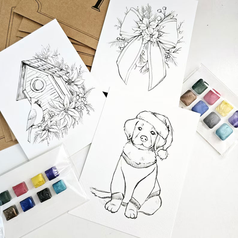 🎄🎁 Advent Calendar Set – 24 Watercolor Envelopes, Perfect Holiday Gift for Christmas & Special Occasions