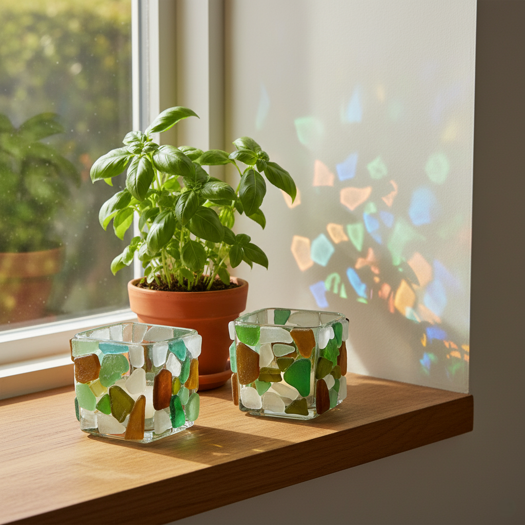 ✨Multi-Colour Sea Glass Tea Light Holder – Perfect Holiday & Gift Idea 🎁