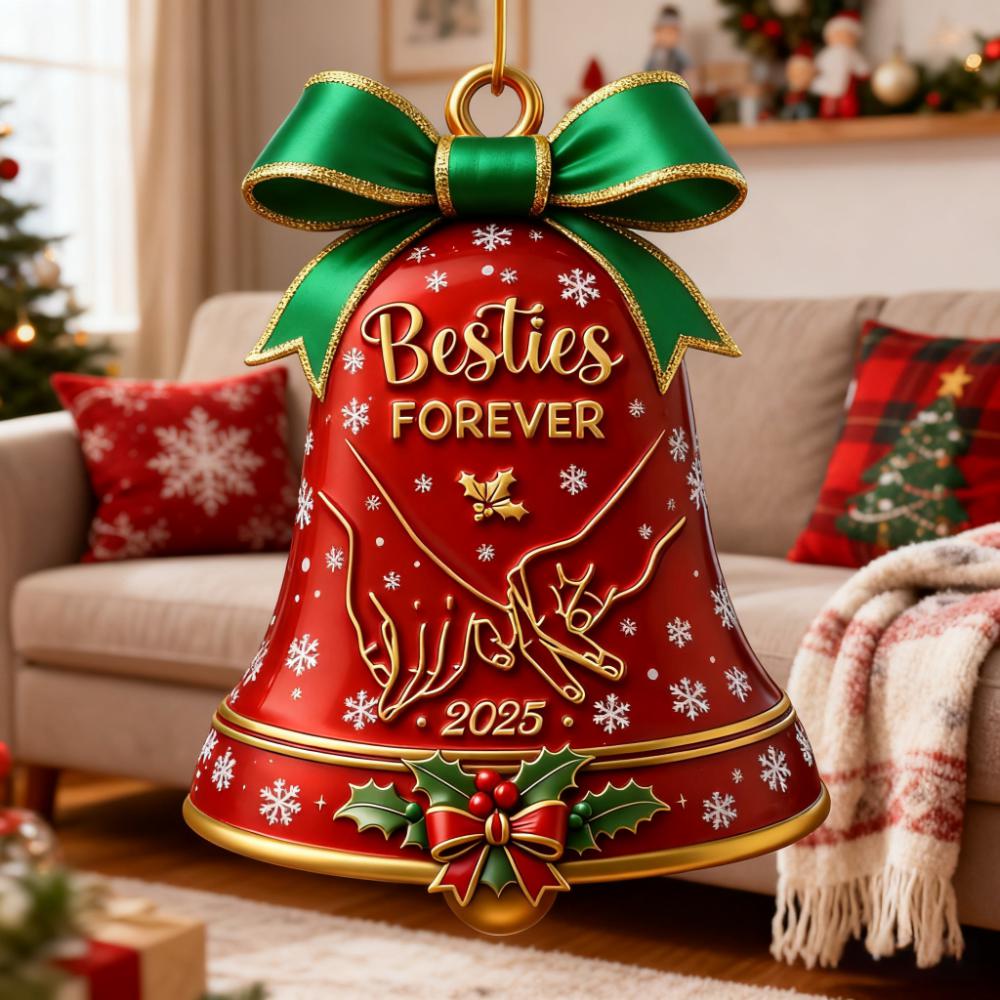 🎄 Besties Forever Christmas Bell Ornament – Perfect Holiday Gift for Friends 🎁