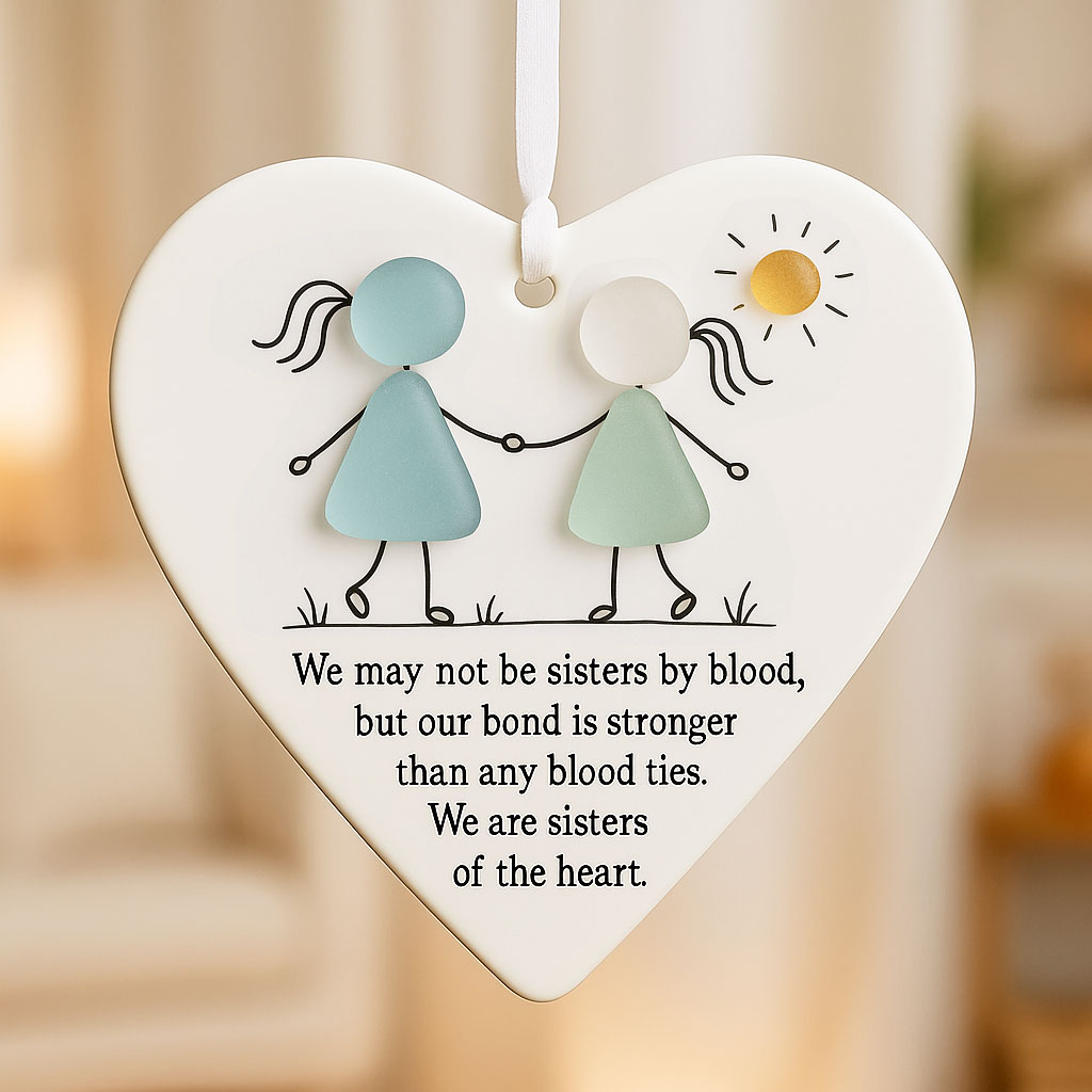 💖 Heart-Shaped Sisters Sea Glass Ornament – Perfect Holiday & Special Occasion Gift 🎁