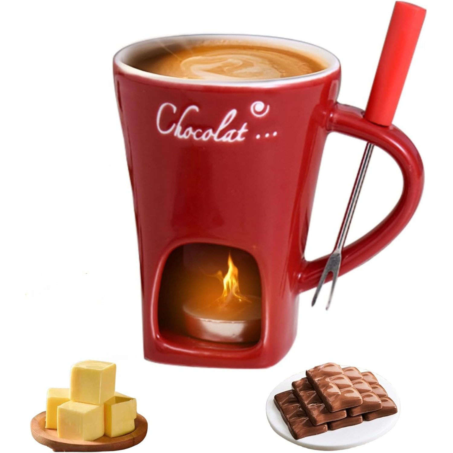 🍫🎁 Chocolate Fondue Mug Set – Perfect Gift for Holidays & Special Occasions, Includes Mini Ceramic Cup, Forks & Candle