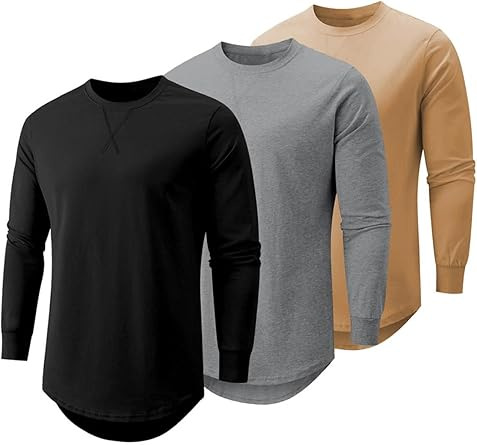 🎁 Stylish 3-Pack Cotton Longline Crewneck T-Shirts for Men – Perfect Gift for Holidays & Special Occasions! 🔥
