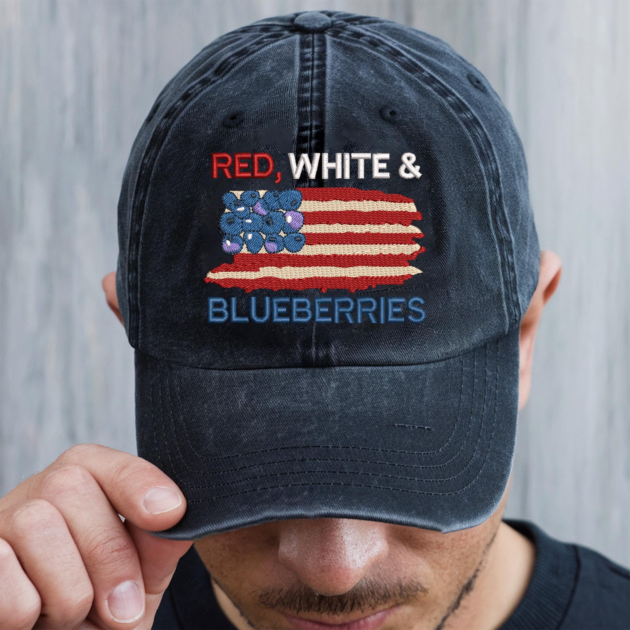 🇺🇸🎁 Embroidered Red White & Blueberries Freedom Hat – Perfect Memorial Gift for Holidays & Special Occasions – Honor Family & Country