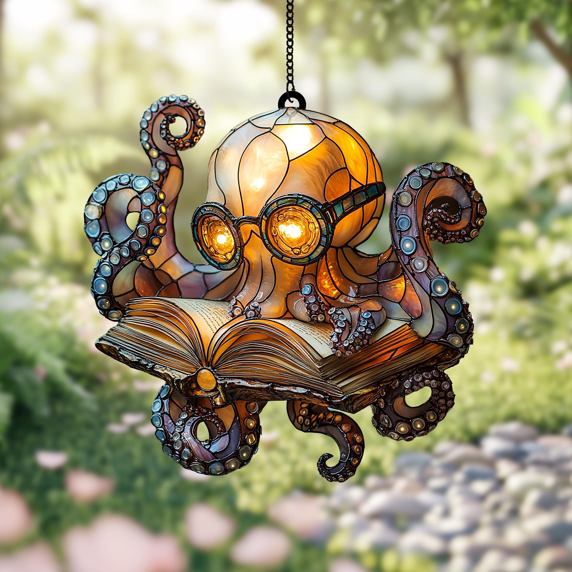 🎁📚Reading Octopus Suncatcher - Perfect Gift for Holidays & Special Occasions
