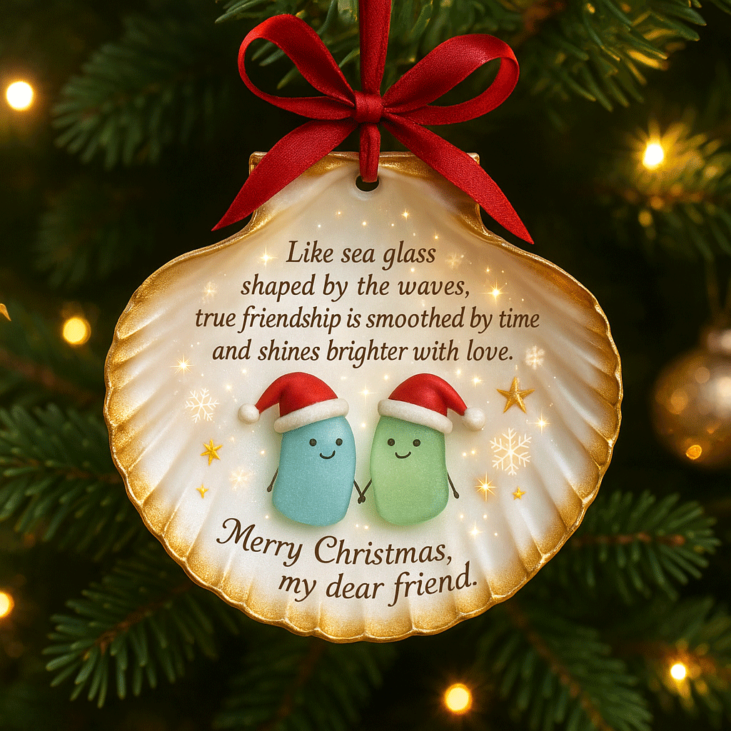 ✨Gift-Ready Sea Glass Shell Friendship Ornament – Perfect for Holidays & Special Occasions! 🎁