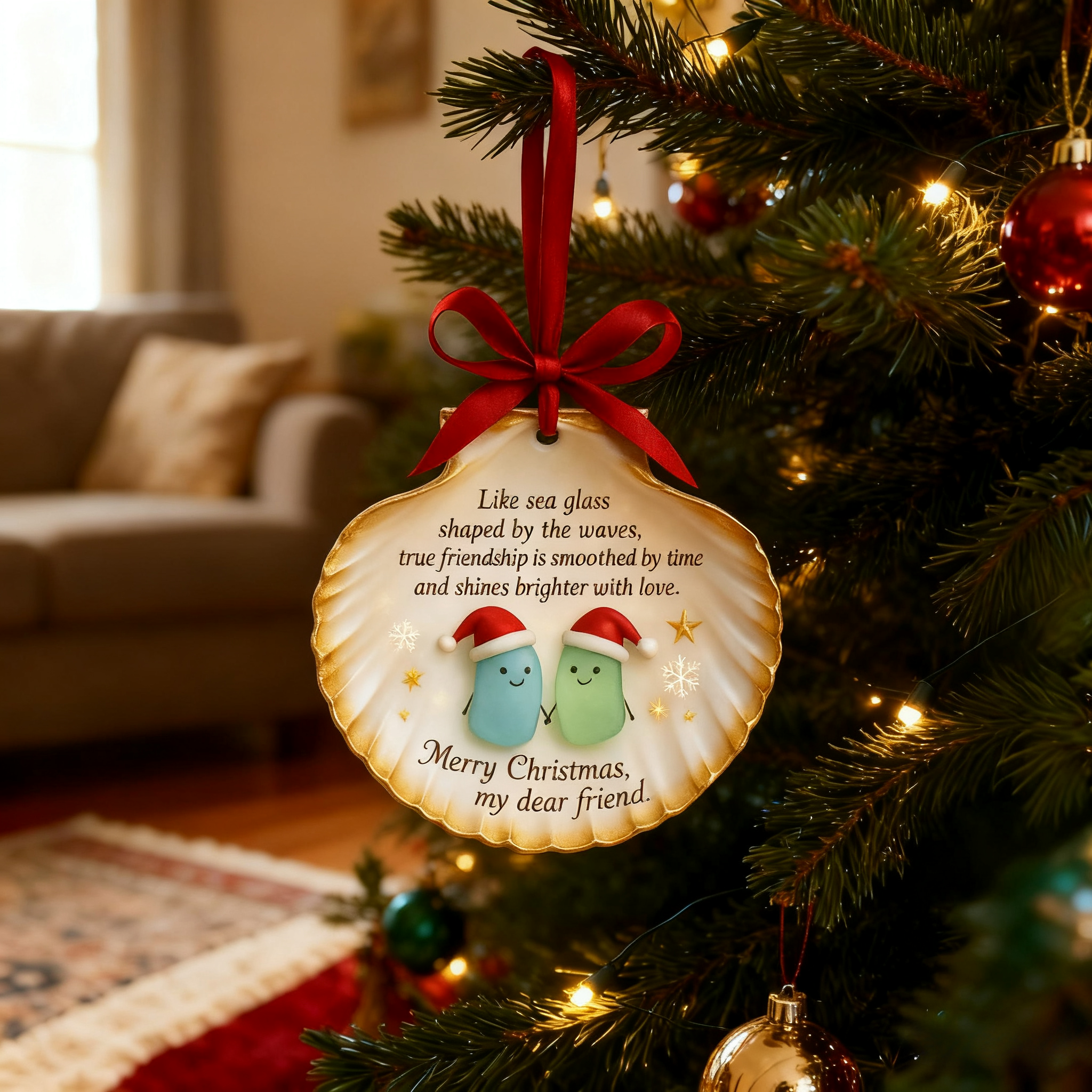 🌟Sea Glass Shell Friendship Ornament - Perfect Holiday & Gift Giving Keepsake🎁