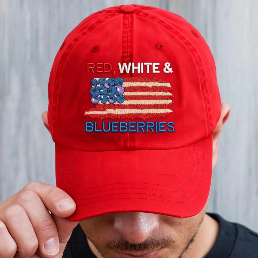 🇺🇸🎁 Embroidered Red White & Blueberries Freedom Hat – Perfect Memorial Gift for Holidays & Special Occasions – Honor Family & Country