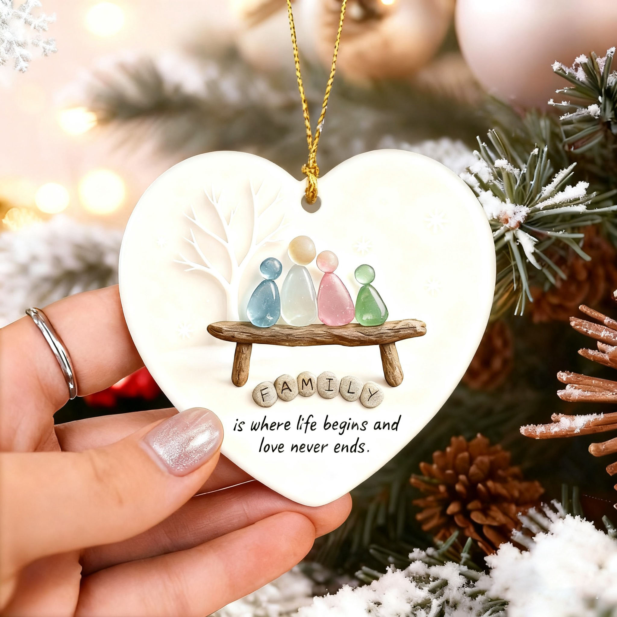 ✨ Heart Sea Glass Family Ornament - Perfect Holiday Gift & Keepsake 🎁
