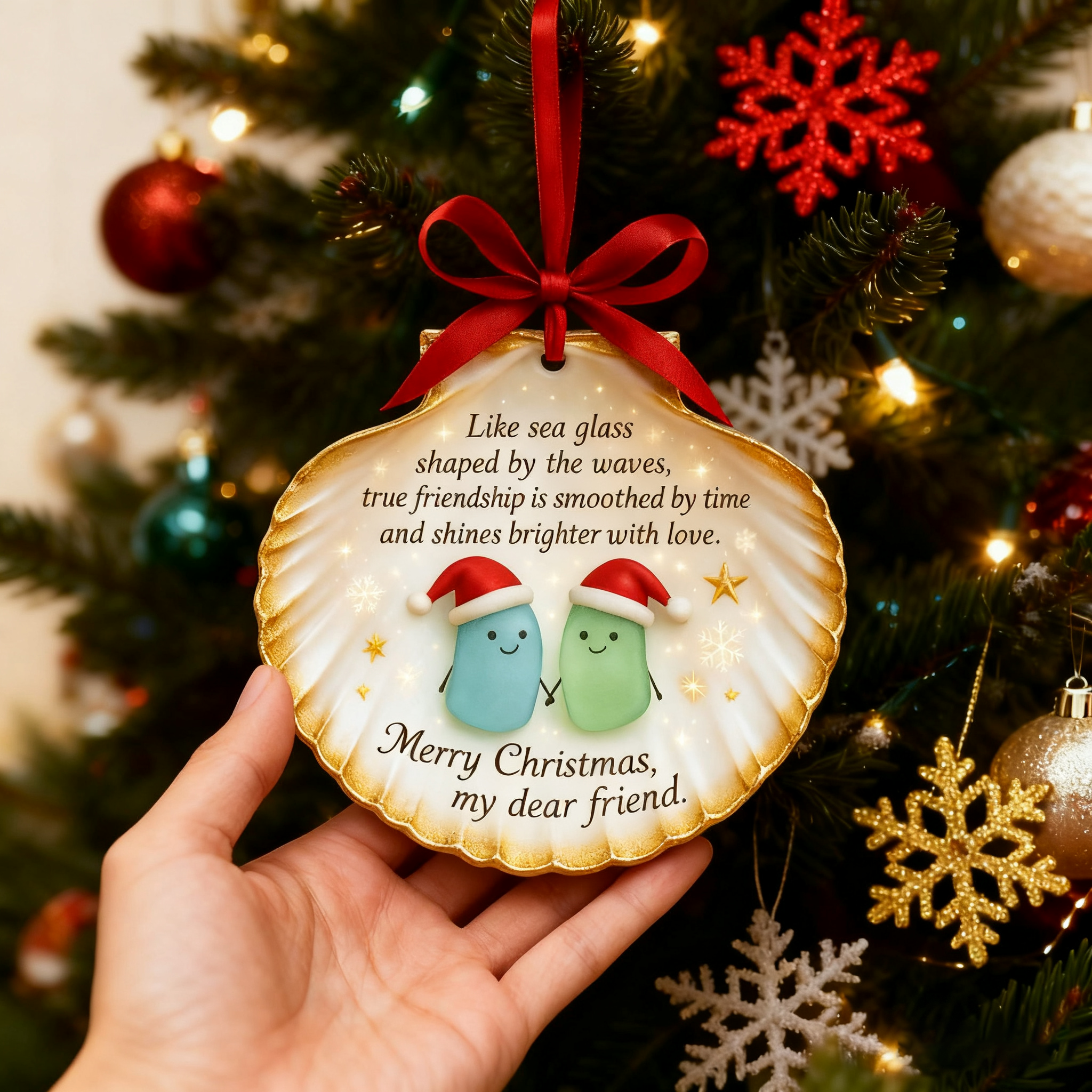 🌟Sea Glass Shell Friendship Ornament - Perfect Holiday & Gift Giving Keepsake🎁