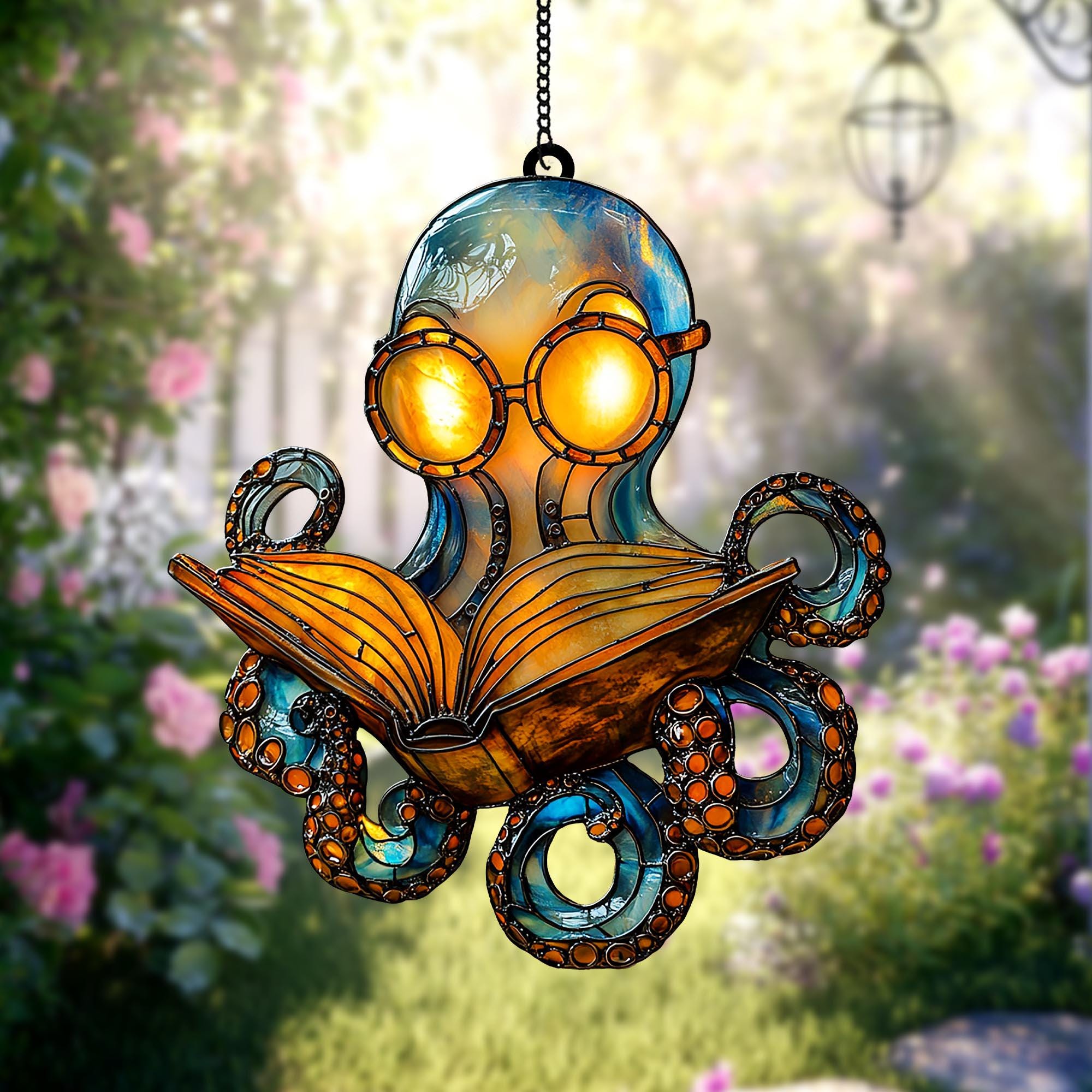 🎁📚Reading Octopus Suncatcher - Perfect Gift for Holidays & Special Occasions