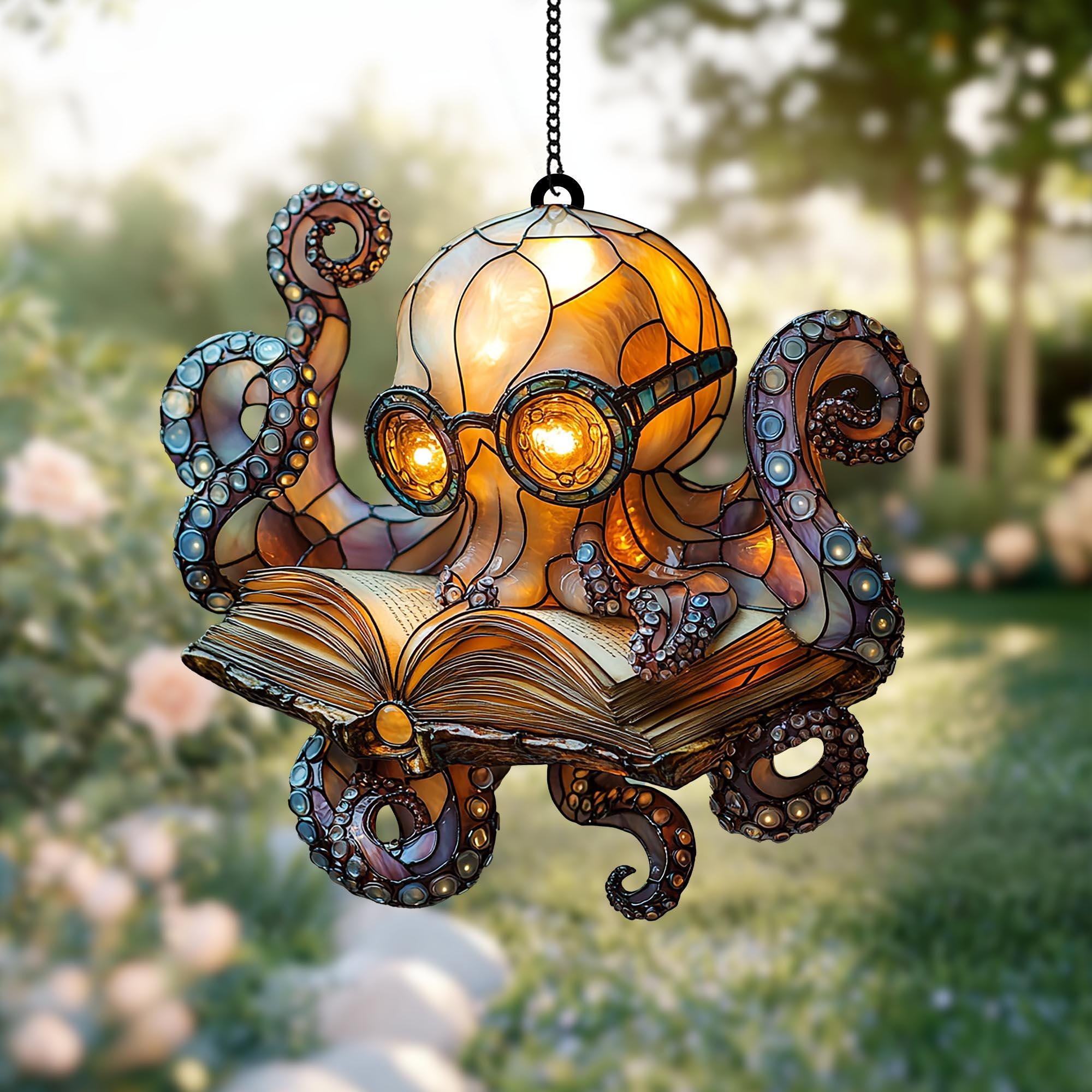 🎁📚Reading Octopus Suncatcher - Perfect Gift for Holidays & Special Occasions