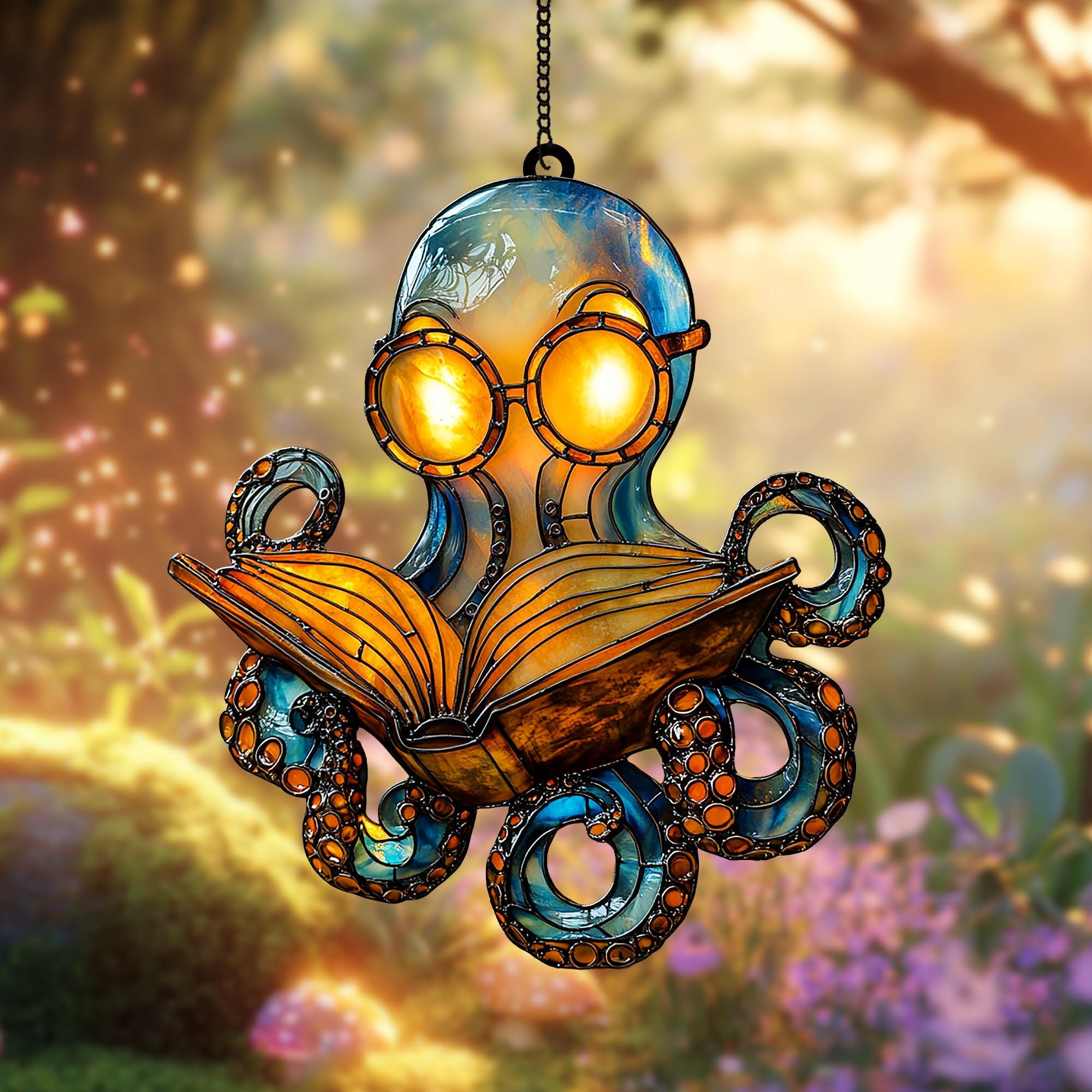 🎁📚Reading Octopus Suncatcher - Perfect Gift for Holidays & Special Occasions