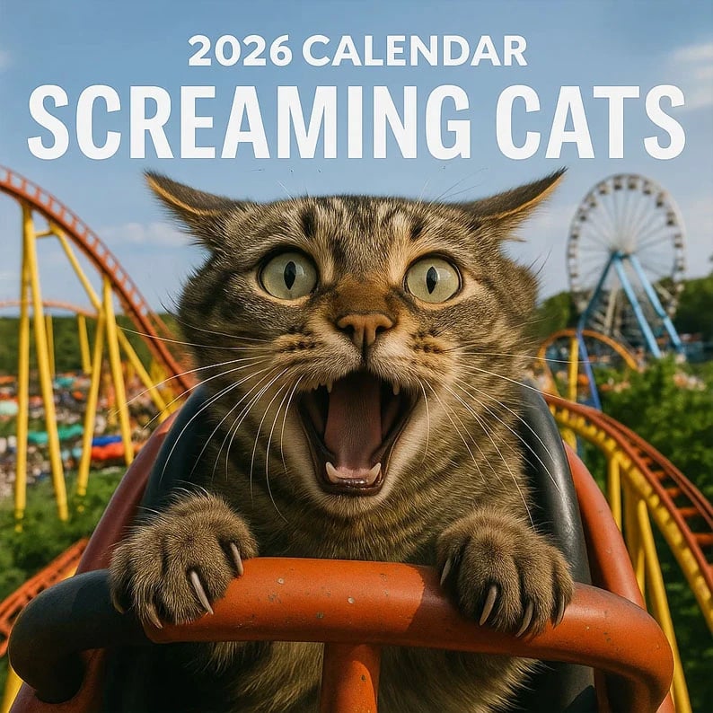 🎁😂 Funny Screaming Cats 2026 Calendar - Perfect Gift for Holidays & Special Occasions!