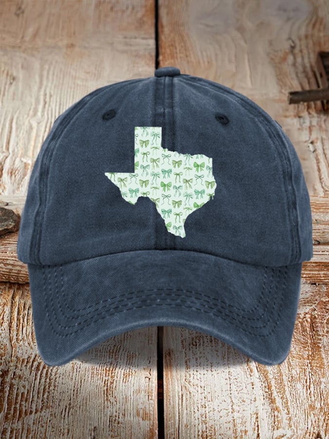 🎁 Retro Texas Strong Green Bow Print Baseball Cap - Perfect Gift for Holidays & Special Occasions! 🤠