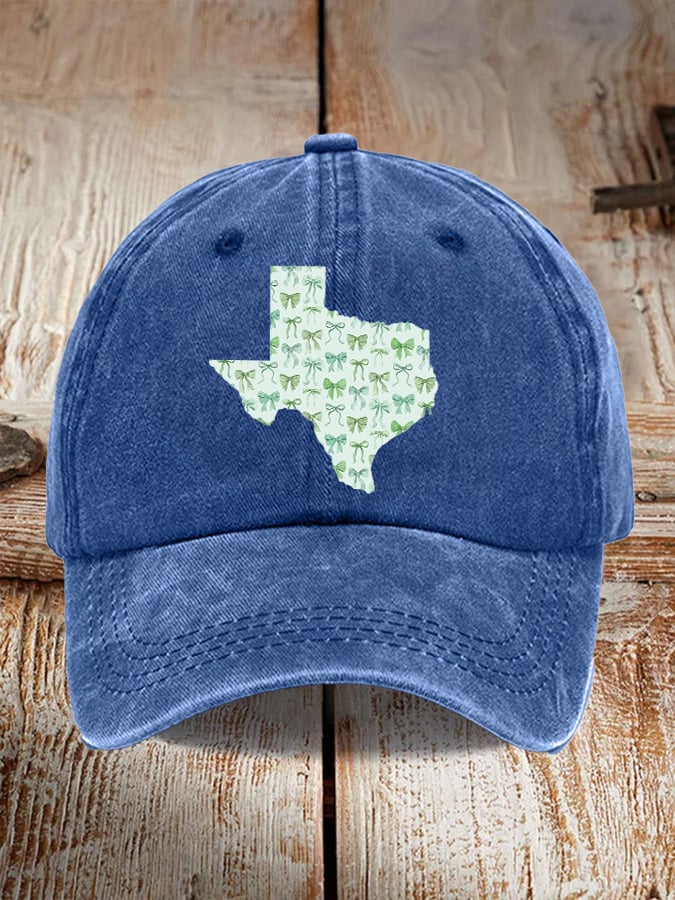 🎁 Retro Texas Strong Green Bow Print Baseball Cap - Perfect Gift for Holidays & Special Occasions! 🤠