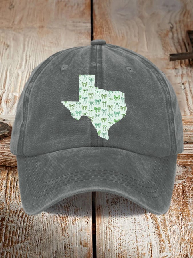 🎁 Retro Texas Strong Green Bow Print Baseball Cap - Perfect Gift for Holidays & Special Occasions! 🤠