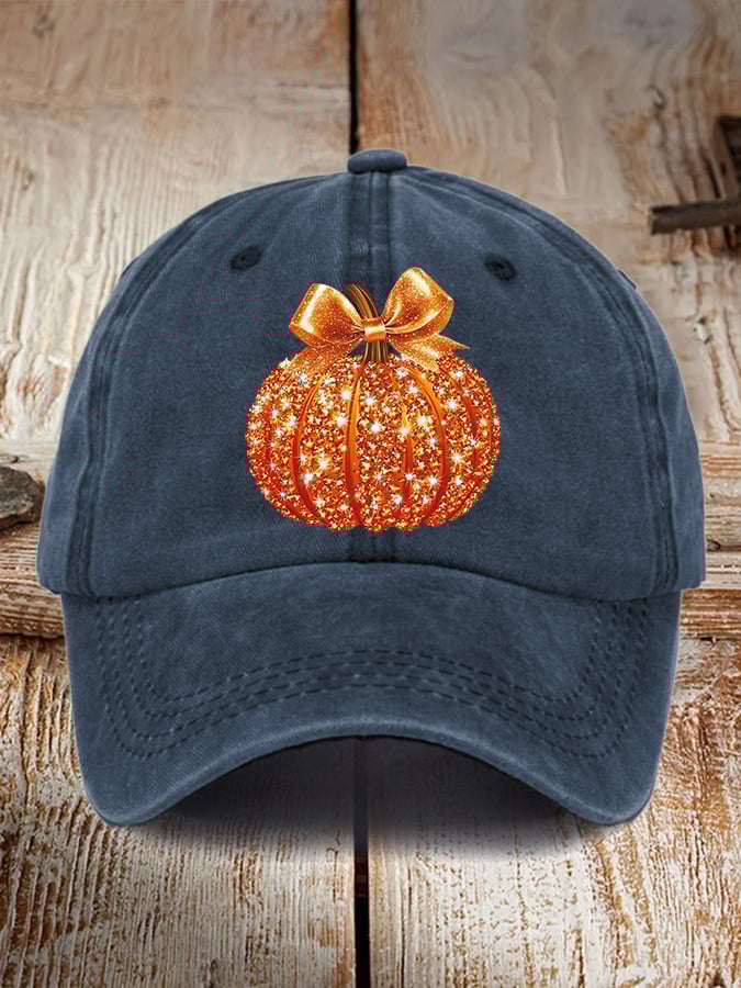 🎁 Retro Autumn Pumpkin Bow Print Baseball Cap - Perfect Holiday Gift! 🍂