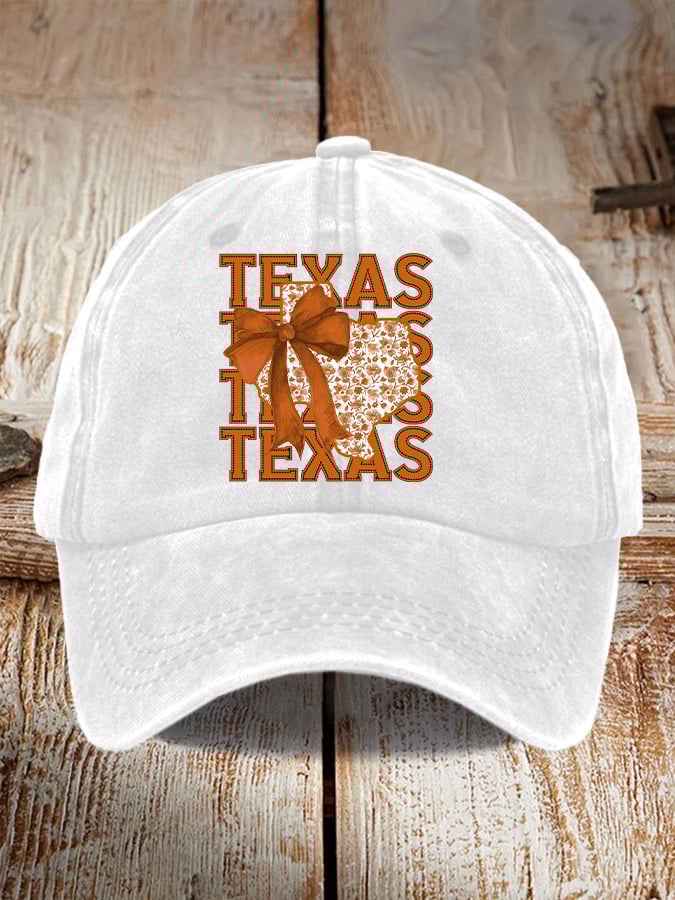 🎁 Retro Texas Autumn Burnt Orange Coquette Bow Print Baseball Cap – Perfect Gift for Holidays & Special Occasions! 🧡
