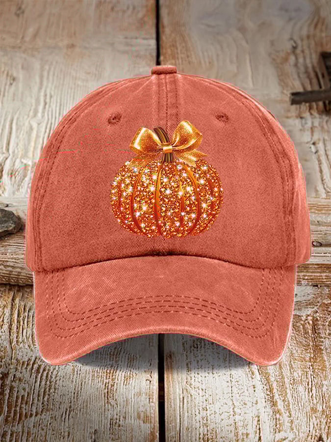 🎁 Retro Autumn Pumpkin Bow Print Baseball Cap - Perfect Holiday Gift! 🍂