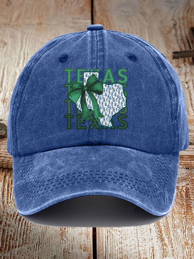 🎁 Retro Texas Strong Green Bow Print Baseball Cap - Perfect Gift for Holidays & Special Occasions! 🤠