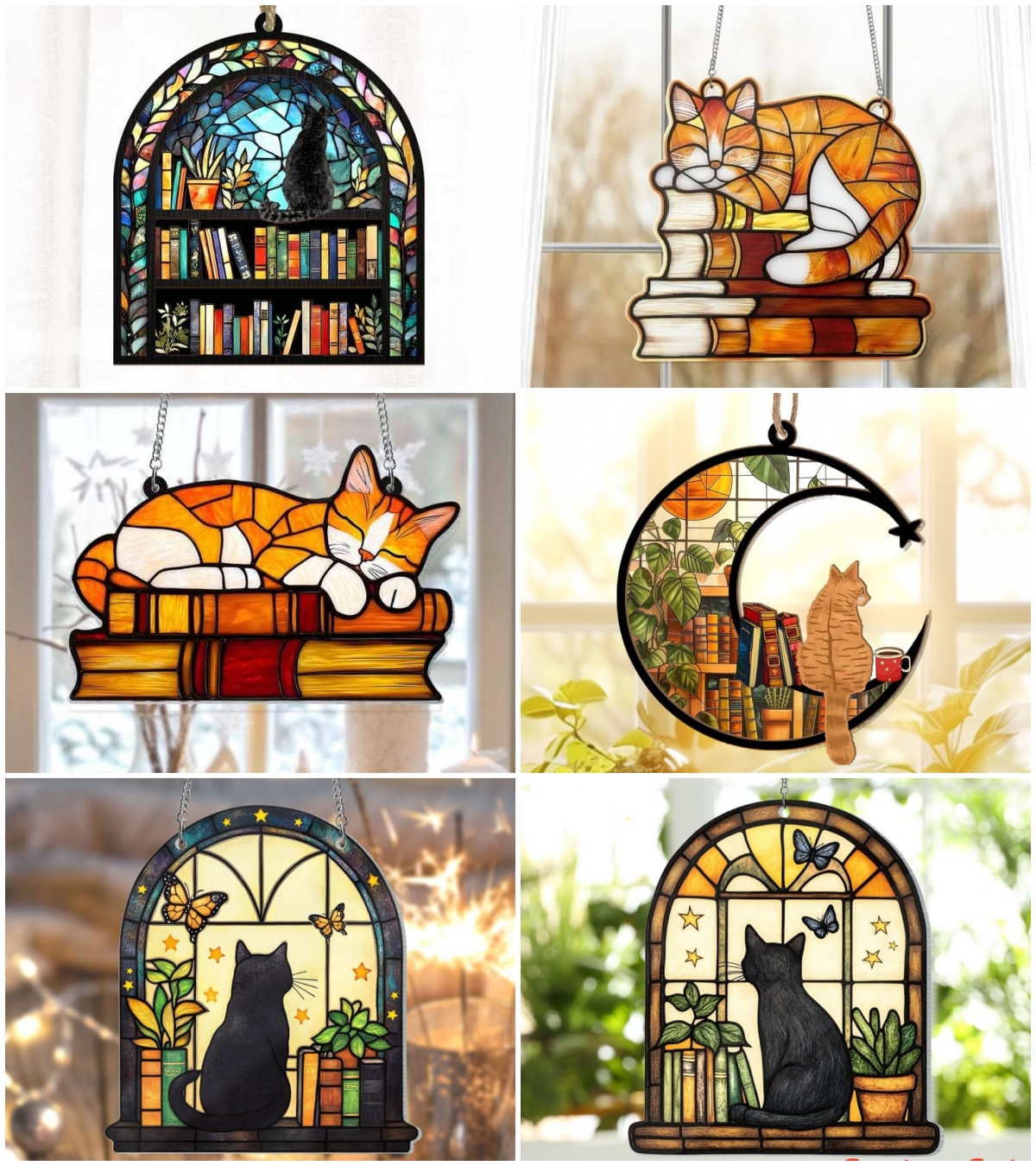 🎁✨Adorable Cat Book Suncatcher Ornament – Perfect Mother's Day & Holiday Gift!