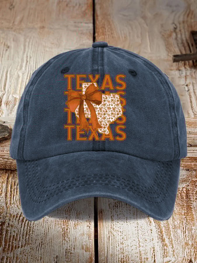 🎁 Retro Texas Autumn Burnt Orange Coquette Bow Print Baseball Cap – Perfect Gift for Holidays & Special Occasions! 🧡