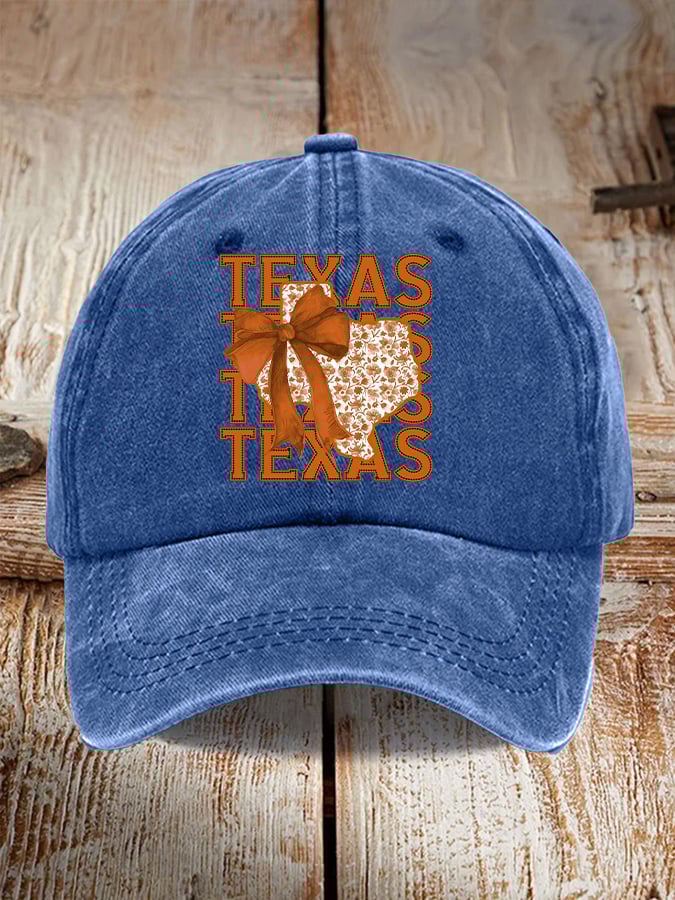 🎁 Retro Texas Autumn Burnt Orange Coquette Bow Print Baseball Cap – Perfect Gift for Holidays & Special Occasions! 🧡
