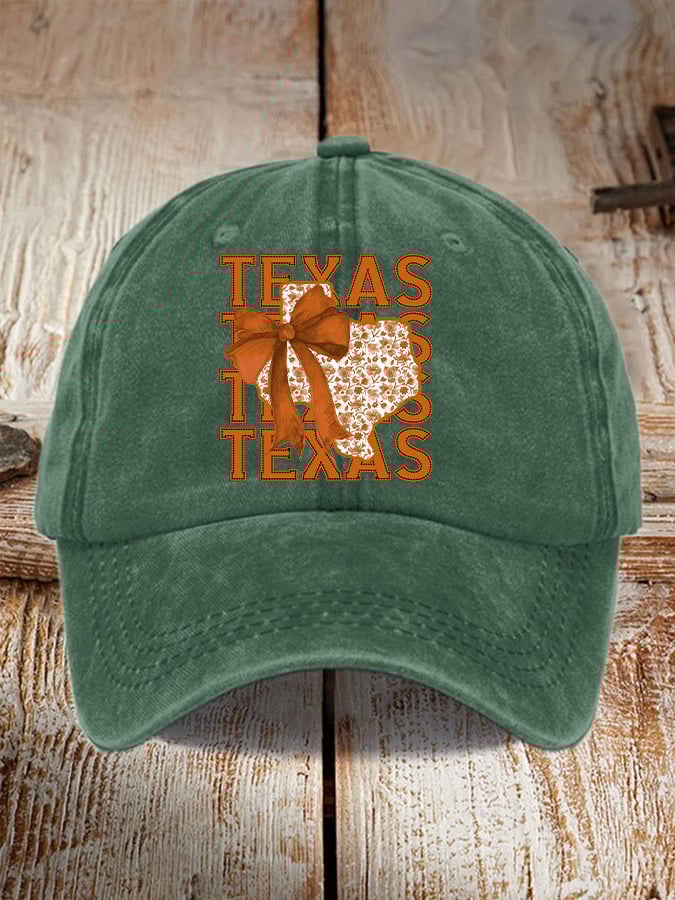 🎁 Retro Texas Autumn Burnt Orange Coquette Bow Print Baseball Cap – Perfect Gift for Holidays & Special Occasions! 🧡