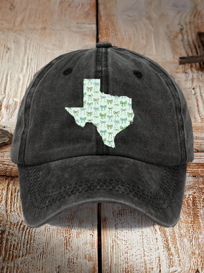 🎁 Retro Texas Strong Green Bow Print Baseball Cap - Perfect Gift for Holidays & Special Occasions! 🤠