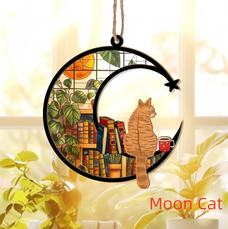 🎁✨Adorable Cat Book Suncatcher Ornament – Perfect Mother's Day & Holiday Gift!