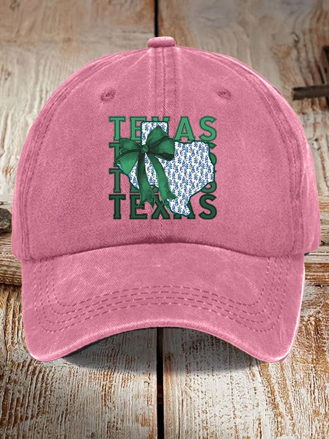 🎁 Retro Texas Strong Green Bow Print Baseball Cap - Perfect Gift for Holidays & Special Occasions! 🤠