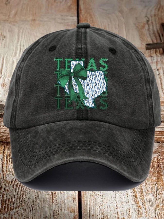 🎁 Retro Texas Strong Green Bow Print Baseball Cap - Perfect Gift for Holidays & Special Occasions! 🤠