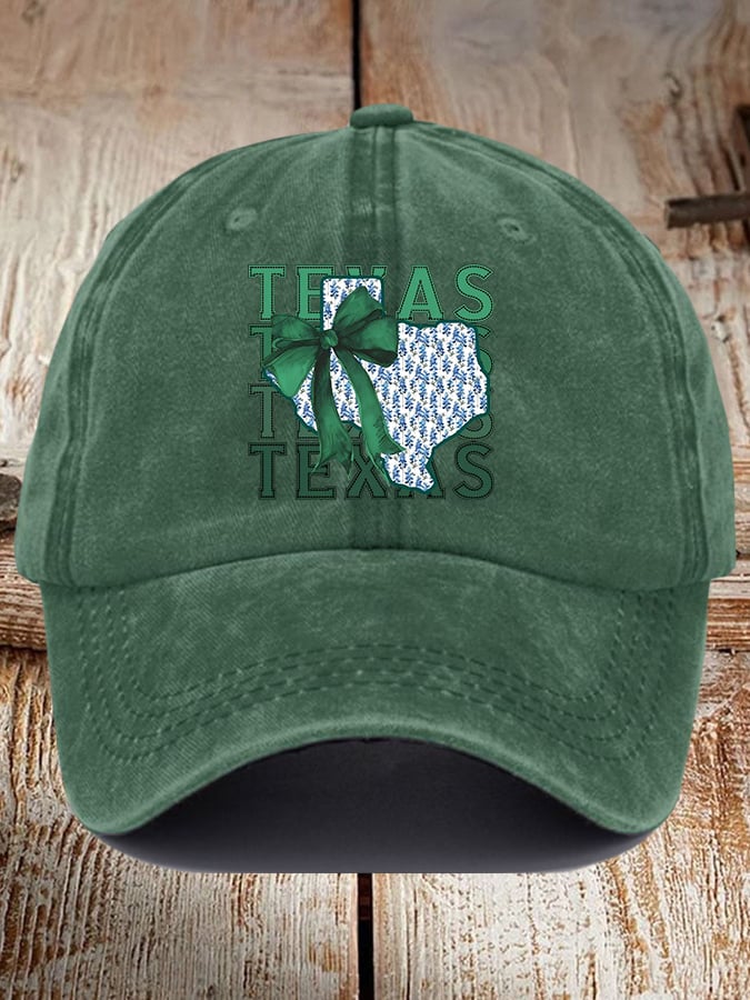 🎁 Retro Texas Strong Green Bow Print Baseball Cap - Perfect Gift for Holidays & Special Occasions! 🤠