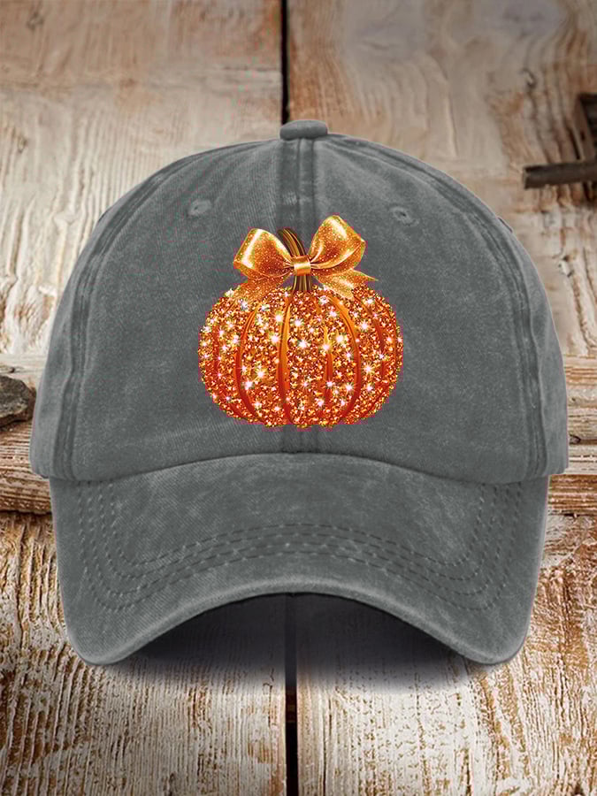 🎁 Retro Autumn Pumpkin Bow Print Baseball Cap - Perfect Holiday Gift! 🍂