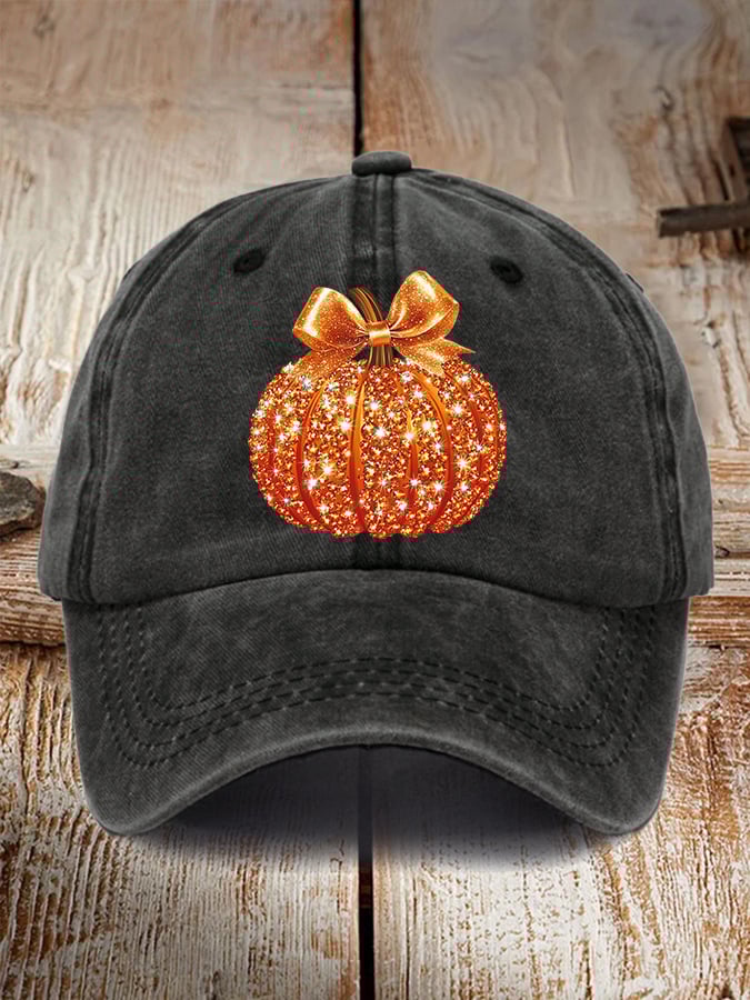 🎁 Retro Autumn Pumpkin Bow Print Baseball Cap - Perfect Holiday Gift! 🍂