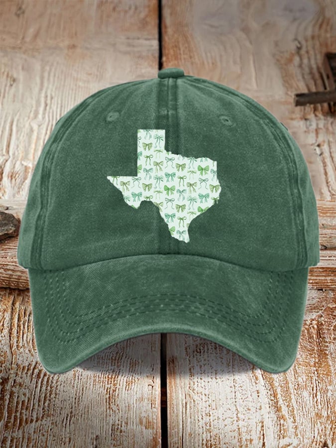 🎁 Retro Texas Strong Green Bow Print Baseball Cap - Perfect Gift for Holidays & Special Occasions! 🤠