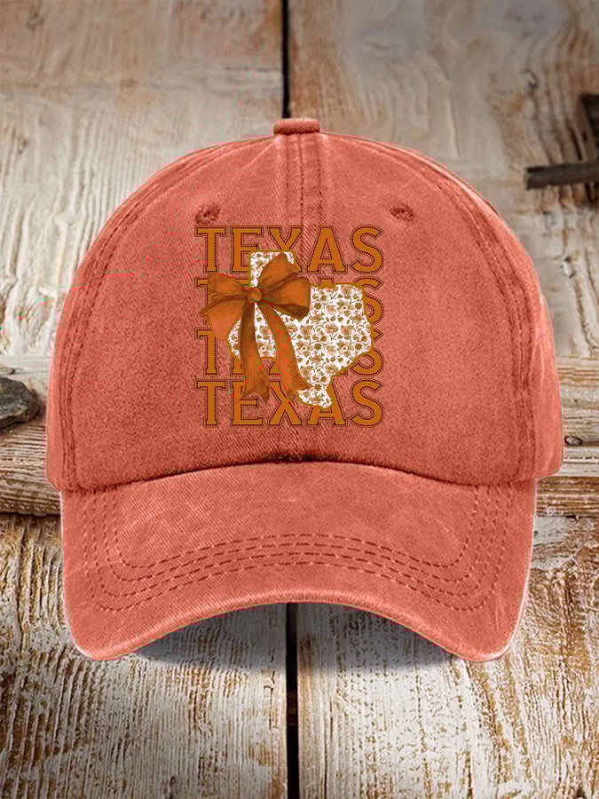 🎁 Retro Texas Autumn Burnt Orange Coquette Bow Print Baseball Cap – Perfect Gift for Holidays & Special Occasions! 🧡