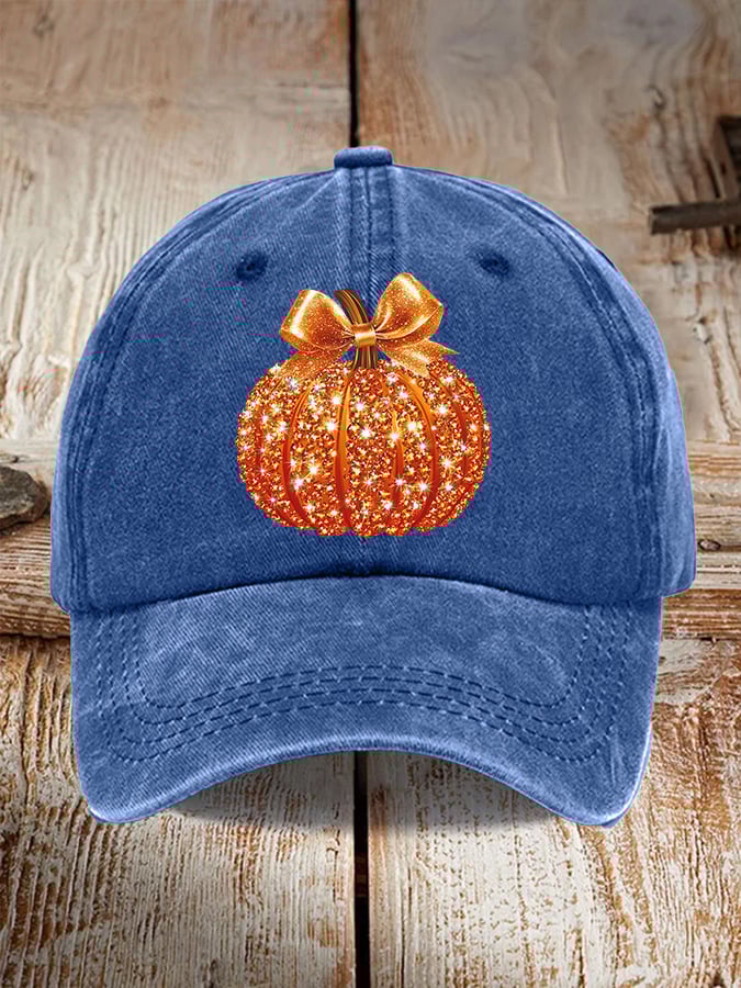 🎁 Retro Autumn Pumpkin Bow Print Baseball Cap - Perfect Holiday Gift! 🍂