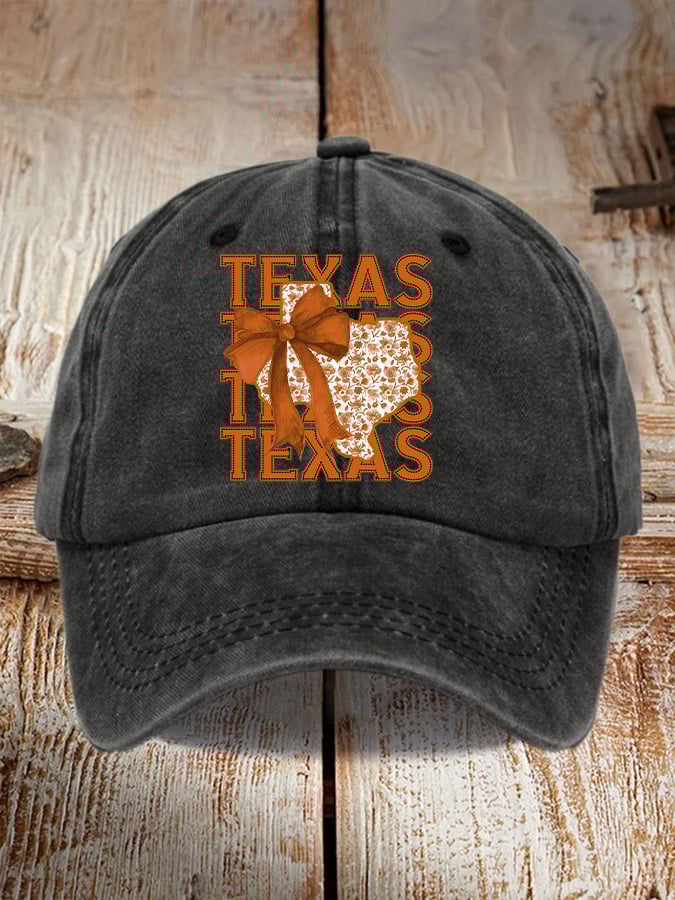 🎁 Retro Texas Autumn Burnt Orange Coquette Bow Print Baseball Cap – Perfect Gift for Holidays & Special Occasions! 🧡