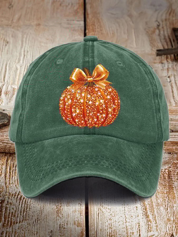 🎁 Retro Autumn Pumpkin Bow Print Baseball Cap - Perfect Holiday Gift! 🍂