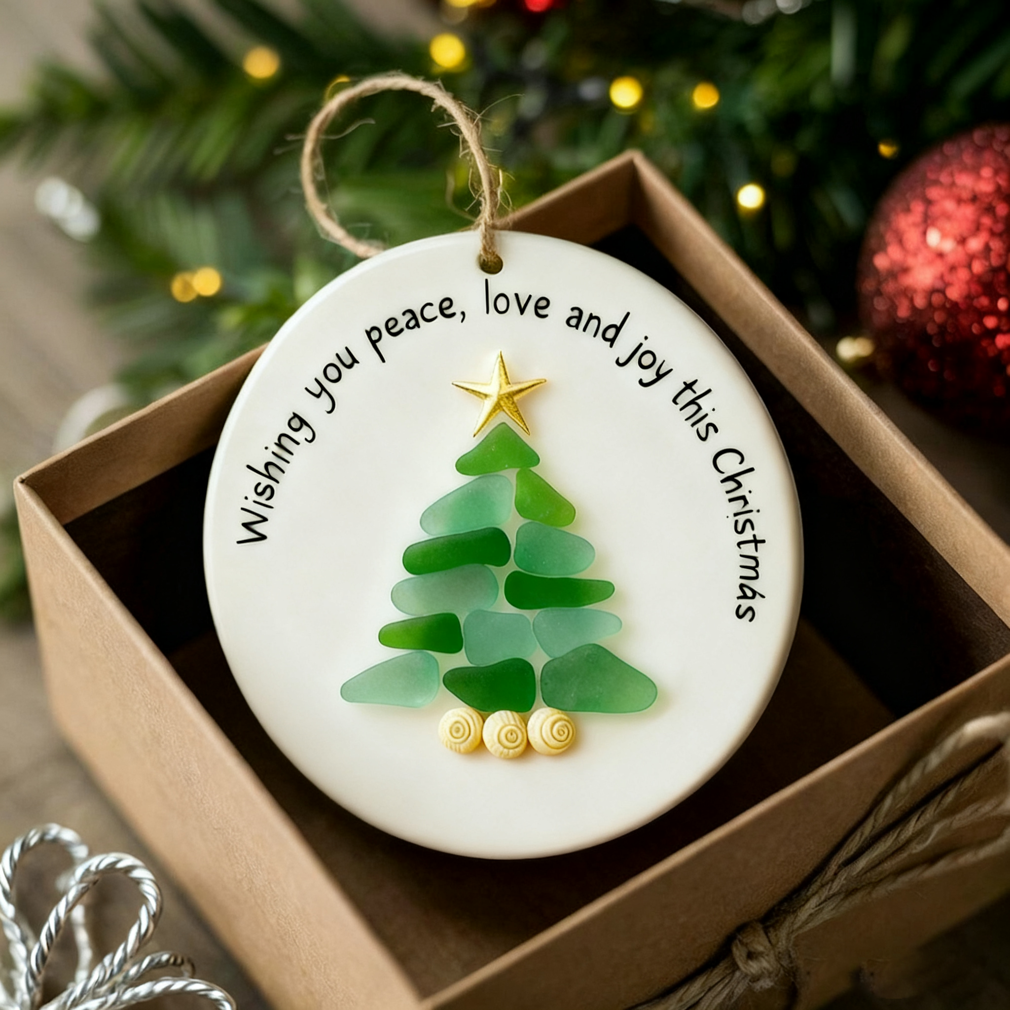 🎁✨ Handmade Coastal Sea Glass Holiday Decor – Perfect Gift for Christmas & Special Occasions