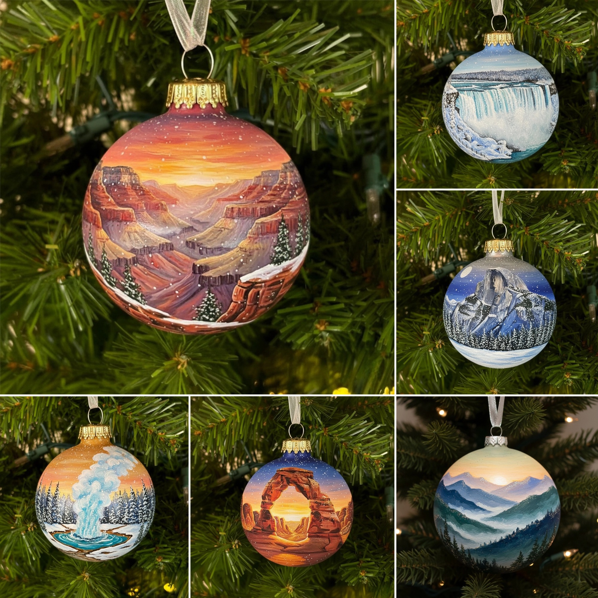🎁✨ American Natural Wonders Collection – Hand-Painted Glass Ornaments, Perfect Holiday Gift 🎄
