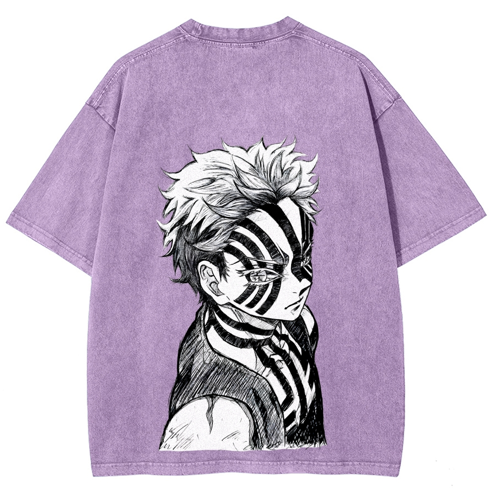Demon Slayer Akaza Unisex Fit Washed T-Shirt 2508017343