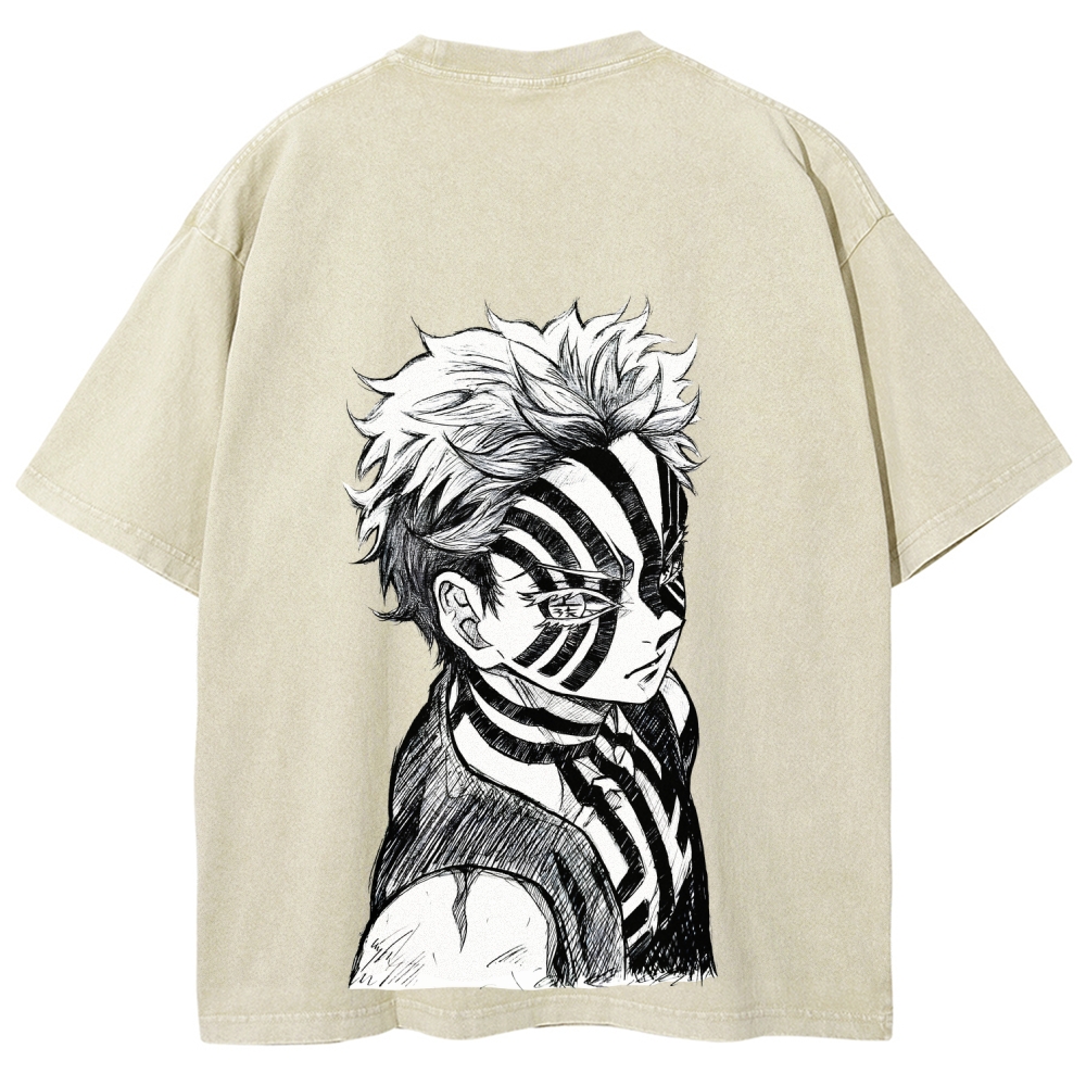 Demon Slayer Akaza Unisex Fit Washed T-Shirt 2508017343
