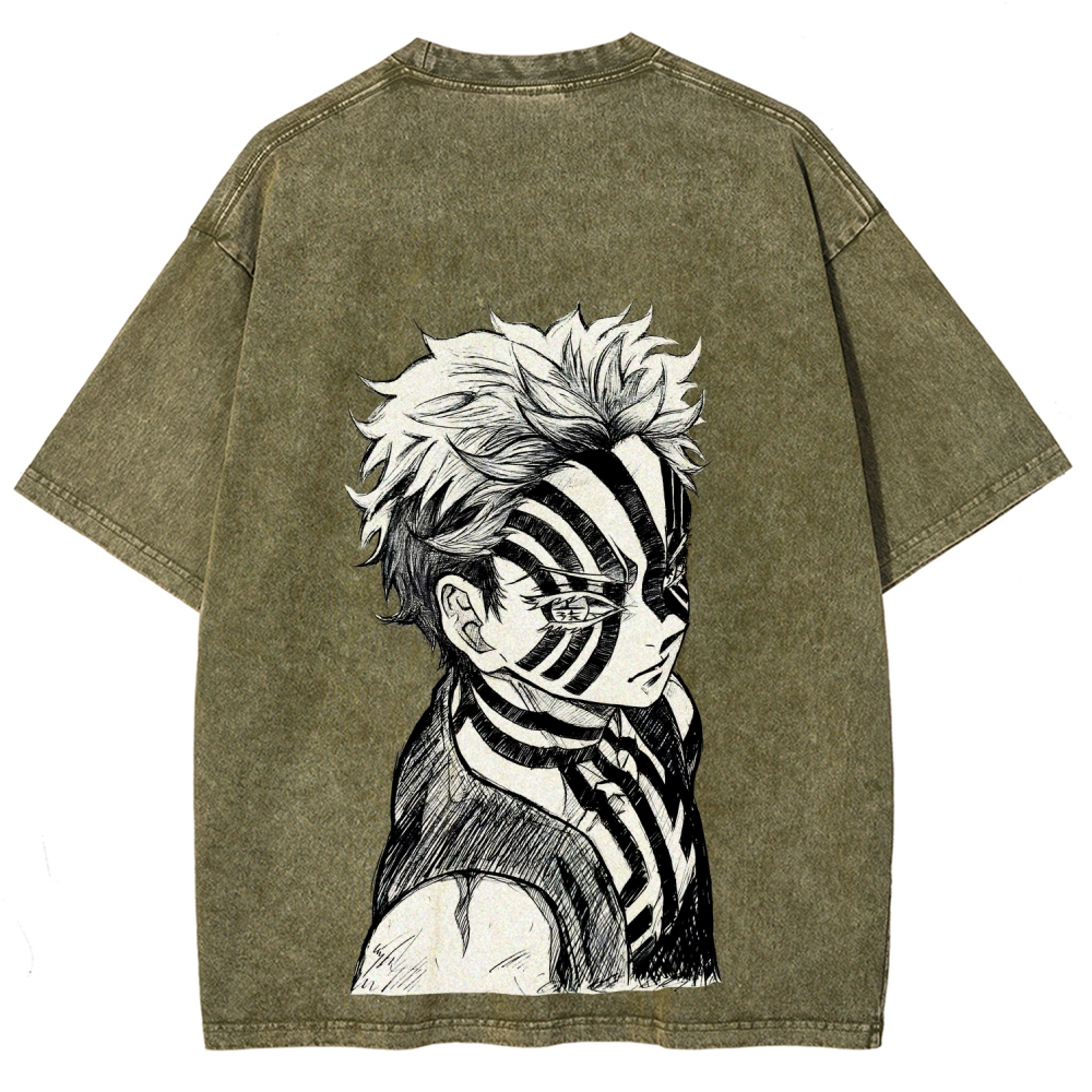 Demon Slayer Akaza Unisex Fit Washed T-Shirt 2508017343